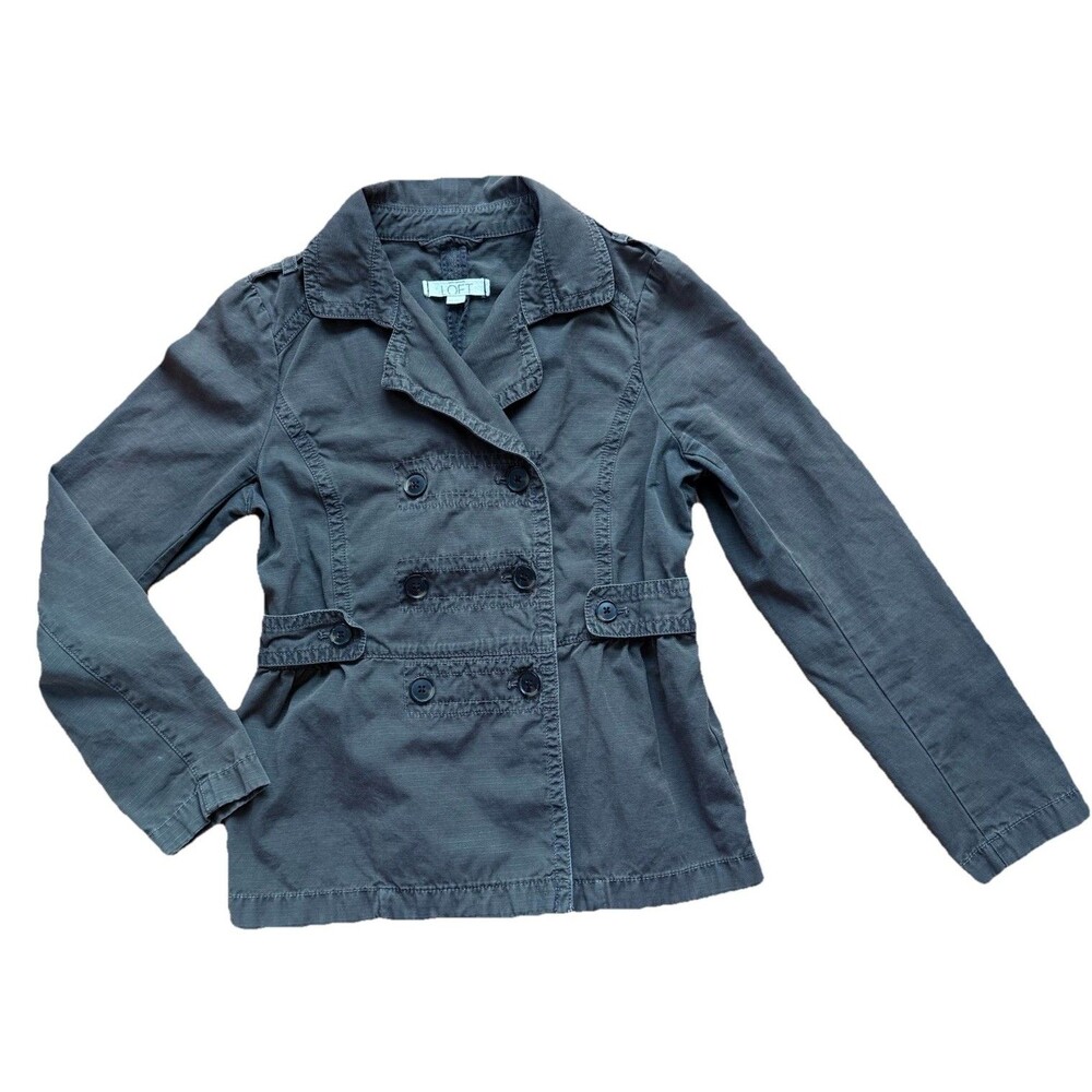 Ann Taylor LOFT XS Petite Army  Green Double Breasted Cargo Utility Woman Jacket